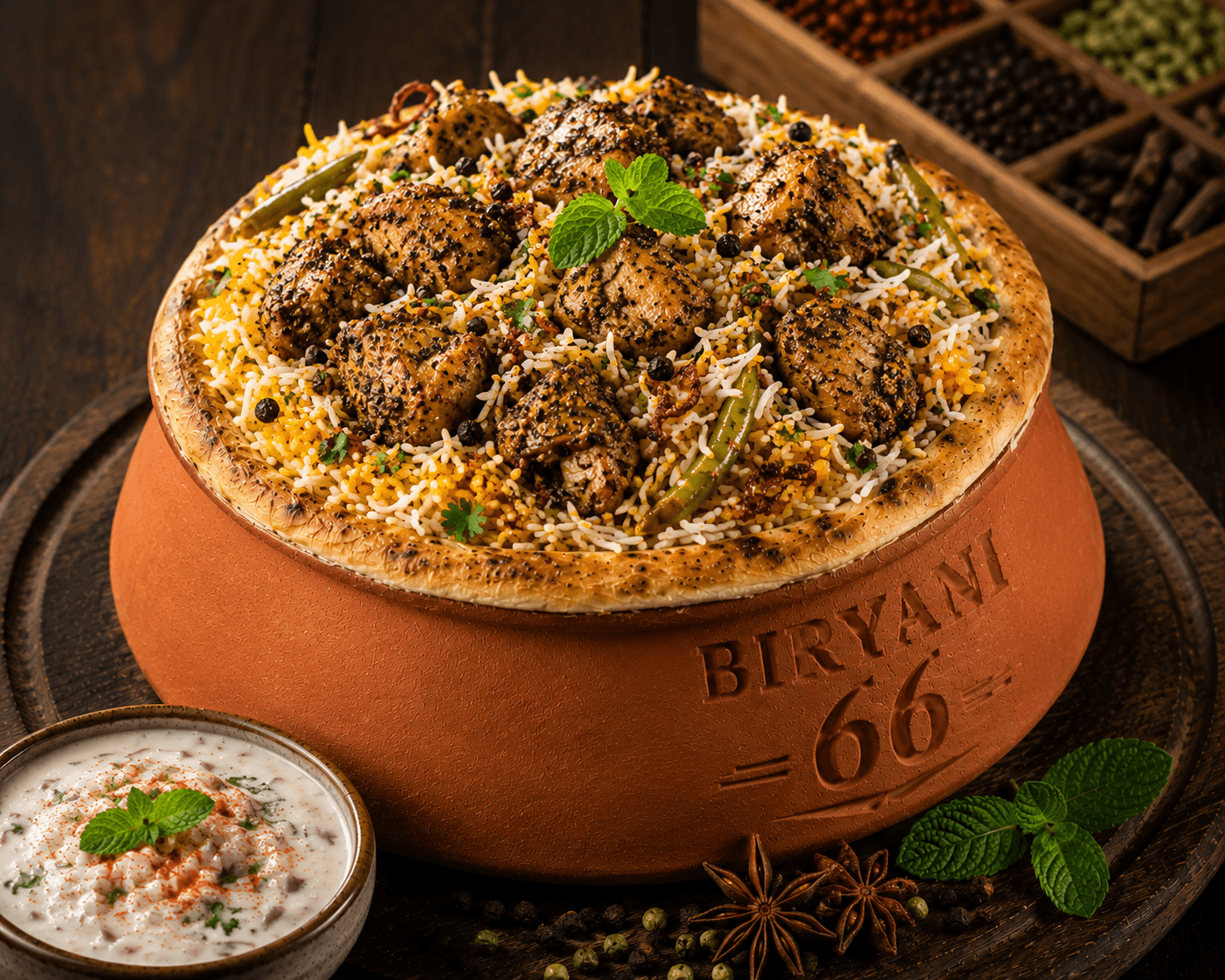 Hyderabadi Pepper Chicken Biryani